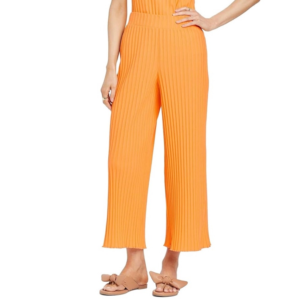 A New Day Women's Orange High Rise Wide Leg Ribbed Ankle Pants Size